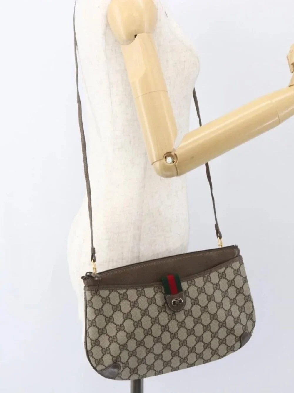 GUCCI GG Supreme Web Sherry Line Shoulder Bag PVC Beige 39 02 026 Auth ka1189 - Picture 15 of 16